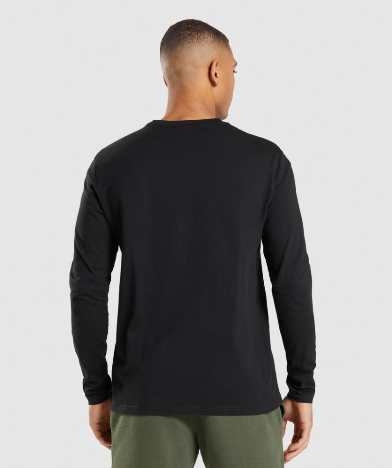 Men's Gymshark Crest Long Sleeve T-Shirts Black | CA 05618A